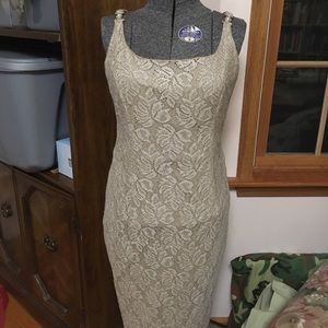 Women’s sparkling long tan evening dress